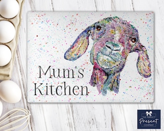 Personalised Glass Chopping Board | Kitchen Worktop Saver | Mothers Day Gift | Goat Chopping Board | Goat Gift | Animal Kitchen Accessories