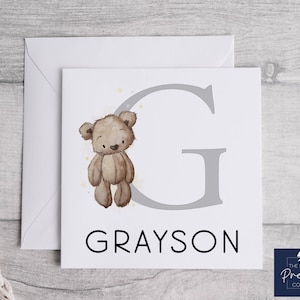 cartão personalizado do urso de peluche | Cartão Infantil Personalizado | Cartão para bebê | Cartão Inicial para Crianças | cartão da lembrança da criança | Nome da criança