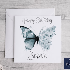 Personalisierte Schmetterling Geburtstagskarte | Floral Schmetterling Karte | Geburtstagskarte für ihre | Geburtstag Schmetterling | Karte mit Schmetterling