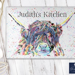 Personalised Glass Chopping Board | Kitchen Worktop Saver | Mothers Day Gift | Highland Cow Chopping Board | Highland Cow Gift | Cow Decor