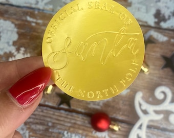 Foil Seal Christmas Stickers |  Official Santa Seal | Gold Foil Stickers x 5 | Santa Mail Stamps |  Official North Pole Embossed Stickers