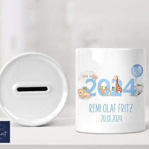 Personalised First Money Box | Born in 2024 | New Baby Gift | Christening Gift | Baptism Gift | Naming Day Gift Baby Shower Gift | Baby Boy