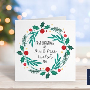 Personalisierte Weihnachtskarte | Personalisierte 1. Weihnachtskarte | Weihnachtskranz Karte | Erstes Weihnachtsgeschenk für Sie