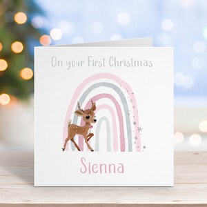 Personalisierte Weihnachtskarte | Personalisierte Weihnachtskarte | Weihnachtskarte für Baby | Baby Mädchen | Baby Junge | Rentier Weihnachtskarte