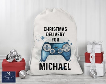 Personalised Christmas Sack | Gamer Christmas Sack | Gift Sack for Gamer | Gaming Christmas Sack | Christmas Eve Bag for Gamer | Blue Gamer