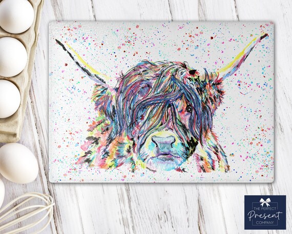 Tagliere stampato con mucca delle Highland | Salva piano di