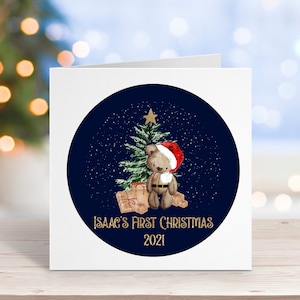 Première carte de Noël personnalisée | Première carte de Noël personnalisée | Carte de Noël pour bébé | Baby Boy | Petite fille | Carte d’ours en peluche de Noël