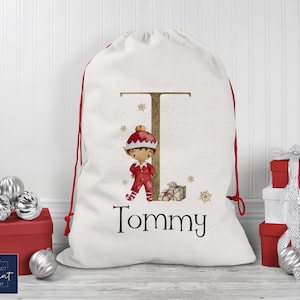Personalised Christmas Sack | Christmas Elf Present Sack | Elf Santa Sack | Boy Elf | Girl Elf | Kids Christmas Gift Sack | Elf Xmas Eve Bag