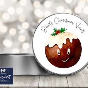 Personalisierte Weihnachtsdose | Weihnachtsabend Kästchenfüller | Strumpffüller | Personalisierte Kinder Leckerli Dose | Keksdose | Weihnachtspudding