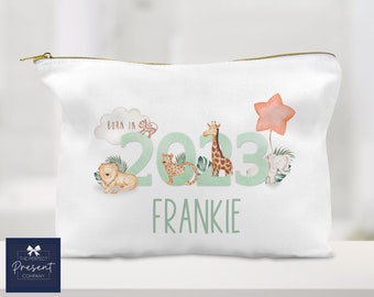 Personalised Nappy Pouch | Personalised Wipes Bag  | Personalised Changing Bag | Baby Storage | Born in 2023 | Safari Changing Bag | Safari