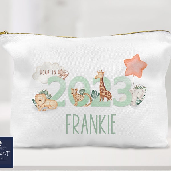 Personalised Nappy Pouch | Personalised Wipes Bag  | Personalised Changing Bag | Baby Storage | Born in 2023 | Safari Changing Bag | Safari