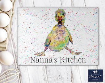 Personalised Glass Chopping Board | Kitchen Worktop Saver | Mothers Day Gift | Duckling Chopping Board | Duck Gift | Animal Kitchen Gift