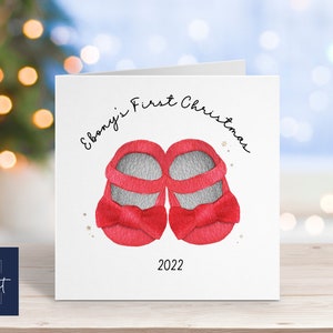 Personalised First Christmas Card | Girls First Christmas Card | Xmas Card for Baby Girl | Baby Girl Christmas Shoes | First Christmas