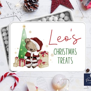 Personalised Teddy Bear Christmas Tin | Xmas Bear Gift Tin | Xmas Teddy Bear Tin Personalised | Personalised Xmas Storage Tin | Teddy Bear