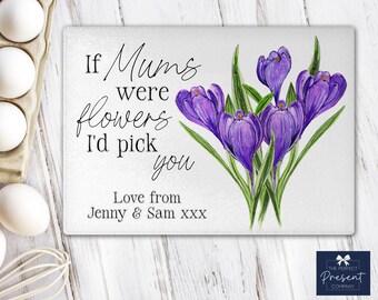 Personalised Glass Chopping Board | Kitchen Worktop Saver | Mothers Day Gift | Floral Chopping Board | Crocus Gift | Spring Flowers Gift