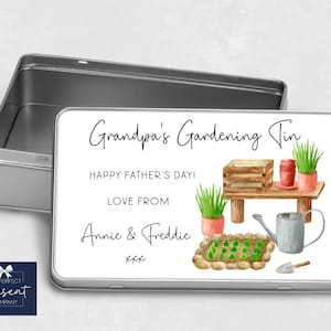 Personalizza la scatola di semi / Regalo per il giardinaggio / Latta da giardinaggio personalizzata / Regalo personalizzato per giardiniere / Stagno da giardinaggio / Regalo per la festa del papà
