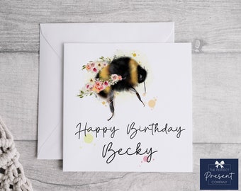 Personalised Birthday Card | Bumble Bee Birthday Card | Floral Bee Card | Botanical Bee | Bumble Bee | Card for Her | Birthday Card for Her