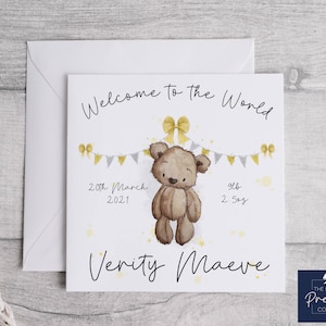 Personalised New Baby Card | Welcome to the World Card | Teddy Bear Baby Card | New Baby | Teddy Bear Card | New Baby Details Card | Newborn