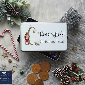 Gepersonaliseerde Elf Kerst tinnen | Elf behandelen tin | Gepersonaliseerde Xmas Storage Tin | Het | van het Tin van elf van het meisje Jongen Elf Tin | Kerstavond Box Filler | Elf