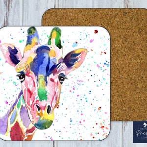 Personalised Coaster | Watercolour Giraffe Coaster | Giraffe Birthday Gift | Animal Coaster | Small Giraffe Gift | Giraffe Gift for Her