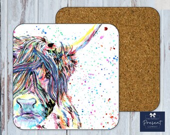 Montaña rusa personalizada / Montaña rusa de vacas de las tierras altas de acuarela / Regalo de cumpleaños de vacas de las tierras altas / Montaña rusa de animales / Regalo para ella / Regalo de ganado de las tierras altas
