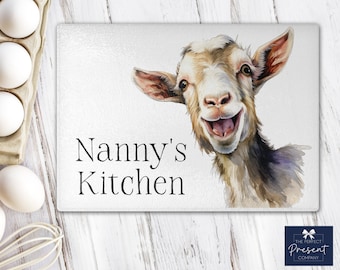 Personalised Glass Chopping Board | Kitchen Worktop Saver | Mothers Day Gift | Cheeky Goat Chopping Board | Goat Gift | Animal Kitchen Decor