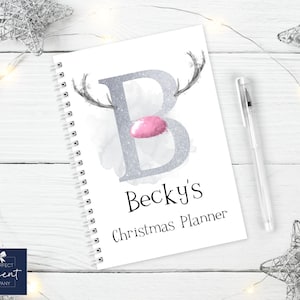 Personalised Christmas Planner | Christmas Reindeer Notebook | A5 Christmas Notepad | Christmas Journal | Christmas Organiser | Pink/Silver