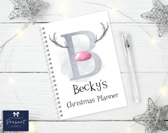 Personalised Christmas Planner | Christmas Reindeer Notebook | A5 Christmas Notepad | Christmas Journal | Christmas Organiser | Pink/Silver