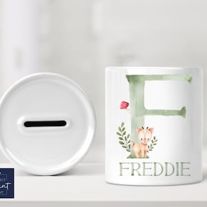 Personalised First Money Box | Woodland Animal Gift | New Baby Gift | Christening Gift | Baptism Gift | Naming Day Gift | Baby Boy Gift