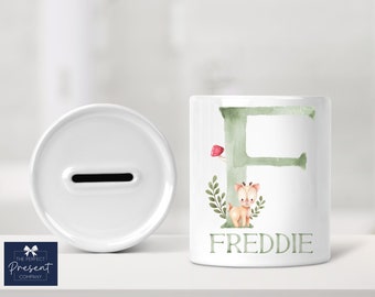 Personalised First Money Box | Woodland Animal Gift | New Baby Gift | Christening Gift | Baptism Gift | Naming Day Gift | Baby Boy Gift