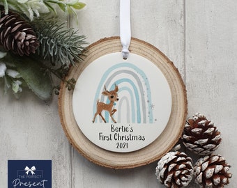 Personalised First Christmas Decoration | Baby Boy's  First Christmas | First Christmas Gift | Rainbow Christmas Decoration | Reindeer
