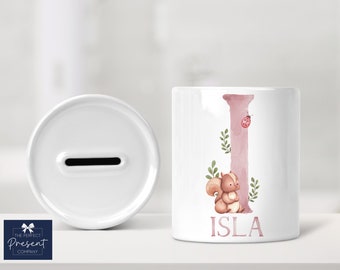 Personalised First Money Box | Woodland Animal Gift | New Baby Gift | Christening Gift | Baptism Gift | Naming Day Gift | Baby Girl Gift