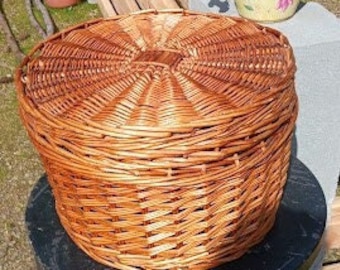 Large Round Wicker Woven Storage Basket Lid Vintage - Etsy