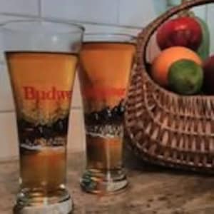 Budsweiser Clydesdales Pilsner Beer Glasses (Set of 2) 1992 Anheuser Busch Inc Vintage