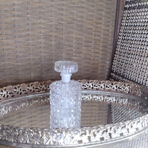 Crystal Faceted Glass Refillable Perfume Bottle Dab Stopper Vintage