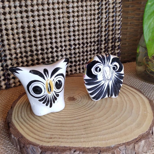Tonola Pottery/Ceramic Owl Figurines Mexico Folk Art Vintage (2)