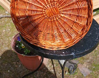 Round Wicker Woven Storage Basket Lid Large Vintage - Etsy