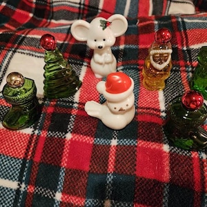 Avon Glass Christmas Figures Cologne Vintage  (1970's) Mouse Tree Santa bird boot
