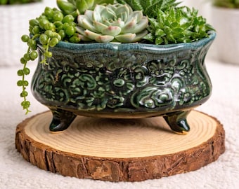 Hull Pottery Planters, Blue Green Flower Pot Drip Glazed Like New Condition 1960's Vintage