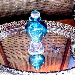 Heart Perfume Refillable Bottle Blown Glass w/ Stopper Vintage (1991) Signed