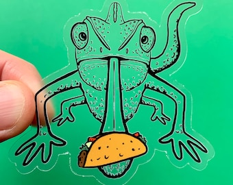 Taco Chameleon Clear Vinyl Sticker, Best Friend Gift, MacBook Sticker, Laptop Sticker, Water Bottle Sticker