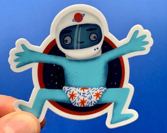 Alien Astronaut Vinyl Sticker, Best Friend Gift, MacBook Sticker, Laptop Sticker, Water Bottle Sticker
