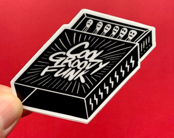 Matchbox Vinyl Sticker – “Cool Groovy Funk Death Matches”, Best Friend Gift, MacBook Sticker, Laptop Sticker, Water Bottle Sticker