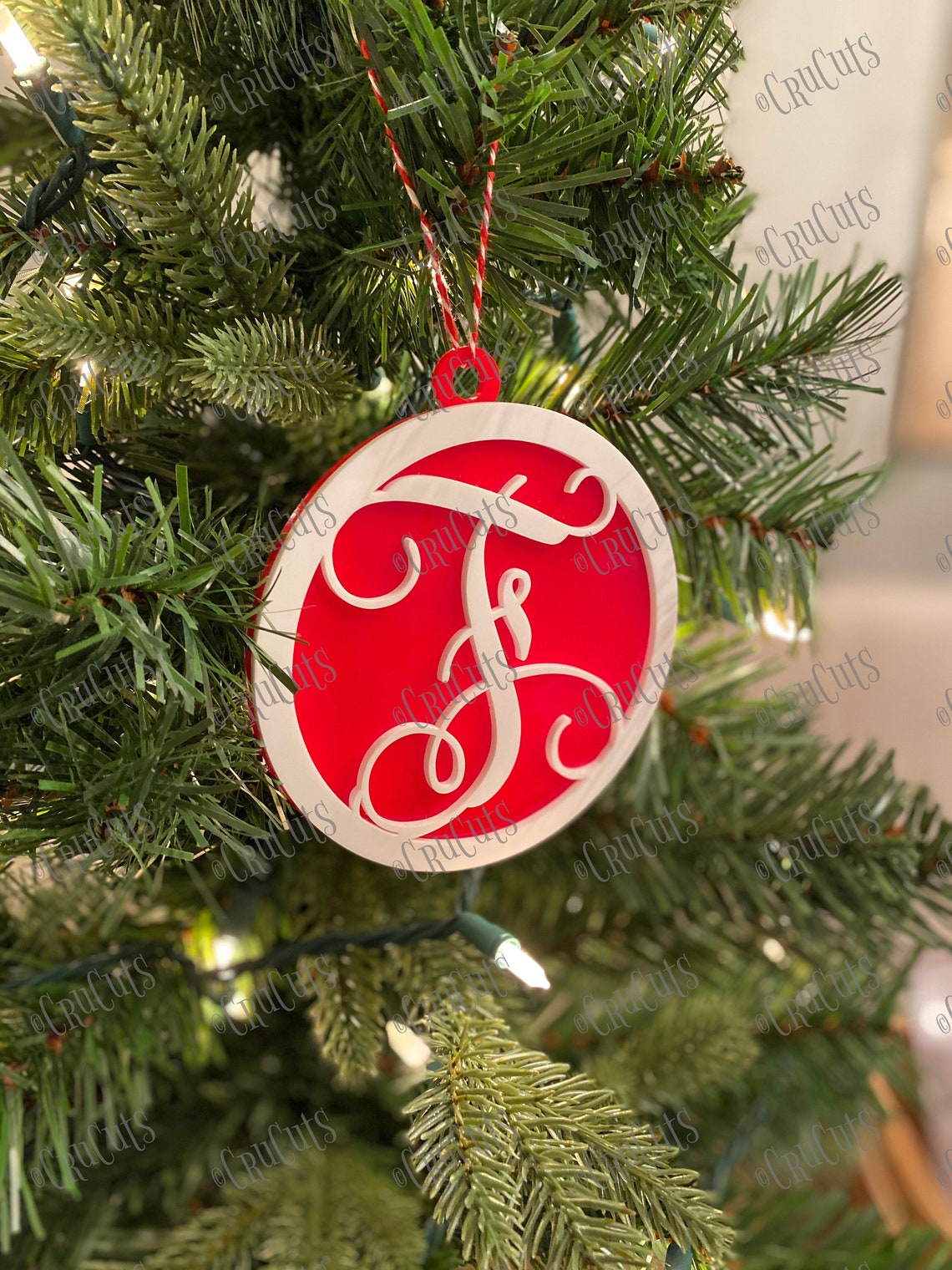 Christmas Initial Ornament Etsy