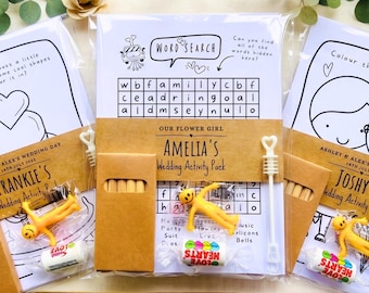 Personalised Pre Filled Wedding Activity Pack for Kids. Children, Flower Girl, Page Boy Favour