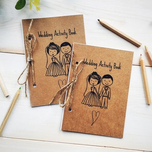 Wedding Activity Book with Kraft Card Cover Tied With Twine, 8 Pages, Kids Wedding Favour, Low Budget Wedding Colouring Book, Size A6
