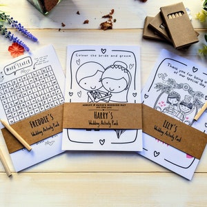 Wedding Activity Pack With Personalised Sleeve, Wedding Gift For Kids, A5 Cards, Kids Wedding Favour, Bridesmaid Gift, Kids Wedding Gift
