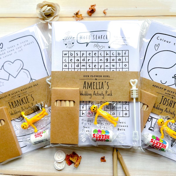 Personalised Pre Filled Wedding Activity Pack for kids, Kids Wedding Set, Kids Wedding Favour, Childrens Wedding Favour, Toddlers and Kids
