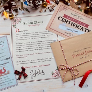 Personalised Letter From Santa, Nice List Certificate, Vintage Paper & Envelope Tied With String, Stocking Filler, Letter From North Pole