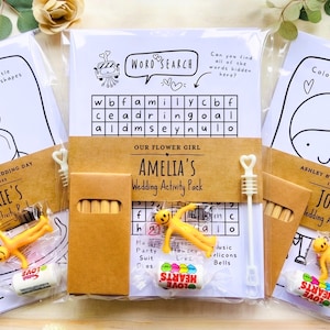 Personalised Pre Filled Wedding Activity Pack for Kids. Children, Flower Girl, Page Boy Favour
